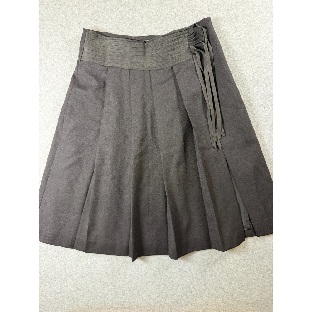 Tristan & Iseut Womens Pleated Skirt Size 4 Black  Leather Waist Fringe Lined